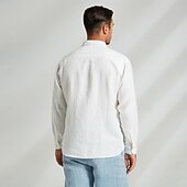 billiga Herrarnas Elitskjortor-Herr Linneskjorta Ensfärgat Utomhus Kontor / Karriär Vit Långärmad Nedvikt Sommar Kläder Knappar