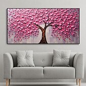preiswerte Blumen-/Botanische Gemälde-großes 3D dickes Spachtelgemälde handgemachte Boho Landschaft impressionistische Landschaftskunst handgemalt bunte Turm Baum Textur Ölgemälde Kunst große Wandkunst blühende Blumen Malerei