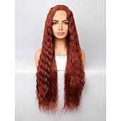 economico Parrucche lace sintetiche-Parrucca in pizzo sintetico Poco ondulata Stile 30 pollice Borgogna Parte di mezzo Cucita a U Parrucca Da donna Parrucca Rosso bordeaux