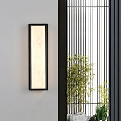 abordables luces de pared al aire libre-Aplique de pared exterior LED blanco cálido 42/63 cm 20 W IP65 apliques modernos iluminación de pared lámpara de patio luces rectangulares negras lámpara de pared de mármol para patio, porche, garaje