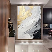 baratos Pinturas Abstratas-pintura a óleo com textura de ouro preto e branco arte de parede feita à mão pintura abstrata de ouro em tela pintura abstrata minimalista pintada à mão decoração de parede pintura de arte de parede