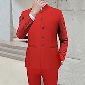 voordelige Heren Klassieke Blazers-Voor heren Blazer liiketoiminta Cocktailparty Bruiloft Modieus Casual Lente &amp; Herfst Polyester Effen nappi Zak Comfortabel Enkele rij knopen Blazer Zwart Wit Geel Rood