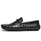 cheap Men&#039;s Slip-ons &amp; Loafers-Men&#039;s Woven Leather Loafers - Stylish Buckle Slip-On Dress Shoes for Formal and Casual Occasions