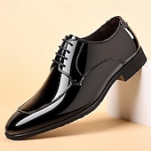 economico Scarpe Derby-Scarpe eleganti da uomo in pelle verniciata nera, lucide e raffinate, ideali per l'ufficio, riunioni di lavoro e occasioni formali.