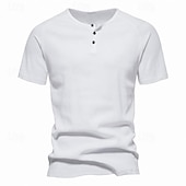 levne Ležérní tričko Henley-Pánské Tričko s knoflíkem Tričko Tričko Henley Trička Krátký rukáv Henley Jaro léto Bez vzoru Pit Strip Módní Designové Základní Dovolená ulice Jdeme ven Černá Bílá Námořnická modř Top tričko pro muže