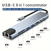 お買い得  USBハブ-タイプ C8 オールインワン ドック、ネットワーク カード付き USB3.0 ハブ、ラップトップ ドック ハブ