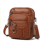 Недорогие Сумки через плечо-Модная коричневая стеганая сумка через плечо для женщин – стильная сумка через плечо из искусственной кожи с застежкой-молнией в форме сердца и множеством карманов.