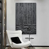 abordables Peintures Abstraites-Peinture à l&#039;huile faite à la main, décoration murale en toile noire, texture simple, abstraite pour la décoration intérieure, peinture roulée sans cadre, non étirée