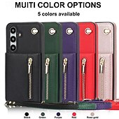cheap Samsung Cases-Phone Case For Samsung Galaxy S24 S23 S22 S21 S20 Ultra Plus FE S25 Ultra Back Cover Wallet Case Zipper with Lanyard Kickstand Retro TPU PU Leather