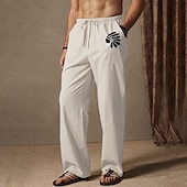 economico Casa-Per uomo Pantaloni estivi Vita elastica Pop art Comfort Lunghezza intera Esterno Abbigliamento di strada Festività Hawaiano Nero Bianco Media elasticità