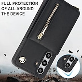 cheap Samsung Cases-Phone Case For Samsung Galaxy S24 S23 S22 S21 S20 Ultra Plus FE S25 Ultra Back Cover Wallet Case Zipper with Lanyard Kickstand Retro TPU PU Leather