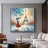 preiswerte Ölgemälde-Original verregnete Pariser Eleganz handgemaltes pastoses Ölgemälde lebendige Eiffelturm Straßenszene Wandkunst ungerahmtes Leinwandgemälde
