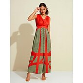 abordables Jumpsuits-combinaison sans manches à rayures en satin et col en V