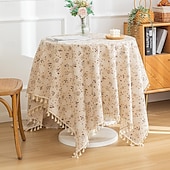 abordables Nappes-Nappe à franges 100% coton avec pompon plante florale