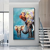 billiga Abstrakta målningar-handmålad impressionistisk elefant oljemålning på duk- samtida flerfärgad safari djur oljemålning fin konst vilka lysande färger elefant målning för sovrum kontor väggdekoration