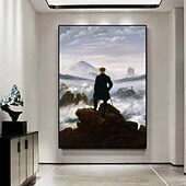 preiswerte Gemälde mit Menschen-Ölgemälde Caspar David Friedrich, handgemalter Wanderer über dem Nebelmeer, Ölgemälde von Caspar David Friedrich, Gemälde auf Leinwand, große Wandkunst, Raumdekoration, Bürodekoration, Geschenk für