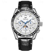preiswerte Mechanische Uhren-Herren Mechanische Uhr Modisch Geschäftlich Armbanduhr Automatikaufzug Tourbillon Mondphasenanzeige leuchtend Leder Beobachten