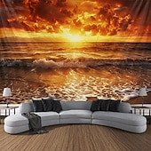 お買い得  オーシャンビーチのタペストリー-壁のタペストリーアートの装飾毛布カーテンピクニックテーブルクロスぶら下げ家の寝室のリビングルーム寮の装飾風景ビーチ海海波日の出日没バラ色の雲