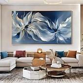 preiswerte Ölgemälde-handgemachtes abstraktes Blüten Ölgemälde auf Leinwand groß original strukturiert blau weiß Blume Wand kunst individuell modern Zuhause Wohnzimmer Dekor Geschenk kein Rahmen