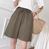 billige Bermuda-shorts-Dame Shorts Bomull og lin Sidelommer عادي Kort Hvit Sommer