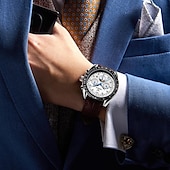 preiswerte Mechanische Uhren-Herren Mechanische Uhr Modisch Geschäftlich Armbanduhr Automatikaufzug Tourbillon Mondphasenanzeige leuchtend Leder Beobachten