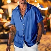 economico camicia da uomo con bottoni-Per uomo Camicia Camicia estiva Abbigliamento mare Camicia con bottoni Maglietta informale Bianco Verde chiaro Blu Manica corta Strisce Bavero Giornaliero Da mare Abbigliamento Di tendenza Informale
