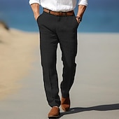 economico Attività commerciale-Per uomo pantaloni della tuta Pantaloni di lino Pantaloni Pantaloni estivi Pantaloni da spiaggia Tasca frontale Gamba dritta Liscio Comfort Traspirante Formale Attività commerciale Per eventi Di