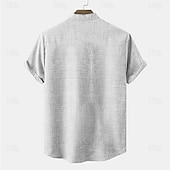 economico Classico-Per uomo camicia di lino Camicia Henley camicie retrò Camicia d&#039;epoca Camicia etnica Etnico Giornaliero Per eventi Blu Beige Grigio Manica corta Alla coreana Estate Primavera Abbigliamento Stampa