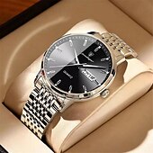cheap Quartz Watches-POEDAGAR Men Quartz Watch Minimalist Large Dial Fashion Business Luminous Calendar Date Week Waterproof Steel Watch