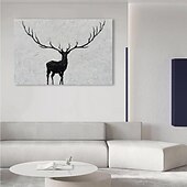 お買い得  動物画-手作りの油絵キャンバス壁アート装飾白黒シンプルな抽象的なテクスチャ動物シカ家の装飾のためのロールフレームなし未延伸絵画