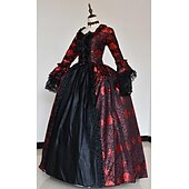 billige Kjoler-Rokoko Victoriansk Renessanse Gulvlengde Kjoler Party-kostyme Maskerade Store størrelser Normal Puffermer Kjegle Erme Prinsesse Blonder Slitasje Årgang Ballkjole Firkantet hals Kostyme Dame Royal Jul