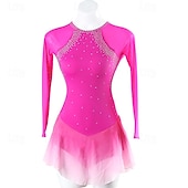 voordelige Schaatsjurken-Kunstschaatsjurk Dames Voor meisjes Schaatsen Jurken Rode roos Lapwerk Open achterkant Netstof Spandex Hoge Elasticiteit Opleiding Oefenen Professioneel Kunstschaatskleding Klassiek Kristal
