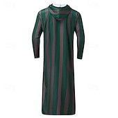 cheap Men&#039;s Robes-Men&#039;s Loungewear Nightgown Nightshirt Stripe Stylish Comfort Kimono Robes Home Daily Polyester Breathable Hoodie Long Sleeve Spring Green