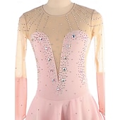 billige Figur skating kjoler-Kjole til kunstløp Dame Jente Skøyteløp Kjoler Rosa Lapper Tommelhull Netting Spandex Elastisk Trening Profesjonell Konkurranse Skøyteklær Hold Varm Krystall / Rhinstein Langermet Skøyting Kunstløp