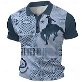 olcso Férfi Vintage póló-Férfi Western Wear Gofris pólóingek Golfing Rövid ujjú Pólóingek Galléros ingek Szüret Alkalmi Nyaralási viselet Party ruhák Gombok 3D nyomtatás Nyár Tavasz Medence Barna Szürke