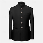 voordelige Heren Klassieke Blazers-Voor heren Blazer liiketoiminta Cocktailparty Bruiloft Modieus Casual Lente &amp; Herfst Polyester Effen nappi Zak Comfortabel Enkele rij knopen Blazer Zwart Wit Geel Rood