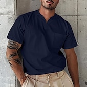 voordelige basis t-shirts-Voor heren T-shirt Korte mouw V-hals Zomer Effen Modieus Ontwerper Basic Knop Voorvak Vakantie Uitgaan Casual / Dagelijks Licht Blauw Legergroen Marine Top T-shirt voor mannen