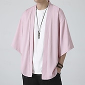 economico Giubbotti e cappotti da uomo-Per uomo Mantello / mantelle Giacca Kimono Esterno Giornaliero Crema solare Traspirante Primavera estate Liscio Di tendenza Informale Colletto Standard Nero Bianco Rosa Blu Grigio chiaro Giacca