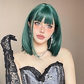 economico Parrucche trendy sintetiche-Parrucche sintetiche Uniformi Costumi di carriera Da principessa Liscio Kinky liscia Parte di mezzo Taglio scalato A macchina Parrucca 14 pollici Nero / Verde scuro Capelli sintetici Per donna