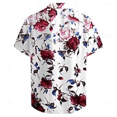 voordelige Bloemenprint-Voor heren roze Bloemig Tropische bloemen Overhemd Hawaiiaans overhemd Overhemd met knopen Korte mouw Overhemd Strijkijzer Overhemden met kraag Casual Strandstijl Vakantie Causaal Avond Feest Wit