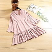 preiswerte Damen Einfache Oberteile-Damen Übergröße Bluse Glatt Brautkleider schlicht Langarm Eine Glocke V Ausschnitt Normale Oberteile Täglich Gefaltet Schwarz Weiß Rosa Rote Khaki Ganzjährig