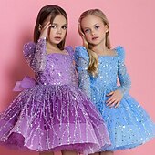 billige Festkjoler-Baby Jente Festkjole Paljetter 3/4 ermer Ytelse Netting søt stil Prinsesse Polyester Ovenfor knéet Tubekjole Tyllkjole Sommer Vår Høst 4-7 år Rosa Lilla