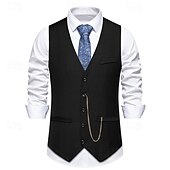 cheap Men&#039;s Waistcoat-Men&#039;s Vest Gilet Daily Wear Vacation Going out Vintage Fashion Spring &amp;  Fall Button Polyester Comfortable Plain Single Breasted V Neck Regular Fit Black Burgundy Dark Navy Gray Vest
