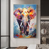cheap Oil Paintings-Handmade Original Lion And Elephant Oil Painting On Canvas Large Abstract Animal Canvas Wall Art Modern Impressionist Lion Artwork For Living Room Bedroom Decor No Frame