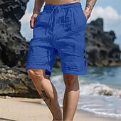 baratos Feriado-Homens Calção Shorts de linho Shorts de verão Shorts de praia Com Cordão Cintura elástica Botão Lateral Tecido Conforto Respirável Comprimento do joelho Ao ar livre Diário Para Noite Moda Havaiana