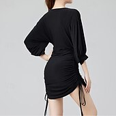 cheap Exotic Dancewear-Exotic Dancewear Dress Pure Color Women&#039;s Performance Daily Wear 3/4 Length Sleeve Elastane