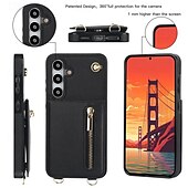 cheap Samsung Cases-Phone Case For Samsung Galaxy S24 S23 S22 S21 S20 Ultra Plus FE S25 Ultra Back Cover Wallet Case Zipper with Lanyard Kickstand Retro TPU PU Leather