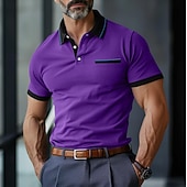 economico Polo classica da uomo-Per uomo POLO Camicia da golf Golf Informale Per eventi Collo a polo a costine Classico Manica corta Di tendenza Essenziale Color Block Collage Tasche Estate Standard Viola Grigio POLO