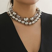 abordables Collares-Collar con perlas Perla Artificial Mujer Elegante Lujo Cuentas Boda Forma de Círculo Gargantillas Para Boda Fiesta