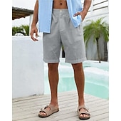 economico Vacanza-Per uomo Pantaloncini Pantaloncini di lino Pantaloncini estivi Pantaloncini da spiaggia Abbottonare Tasche Liscio Comfort Traspirante Breve Da mare Per eventi Spiaggia Hawaiano Boho Nero Bianco